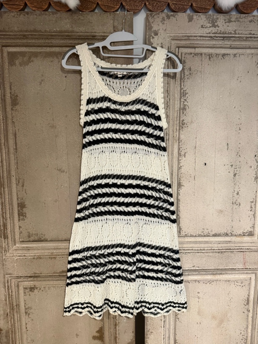 POL Black and White Crochet Midi Tank Dress